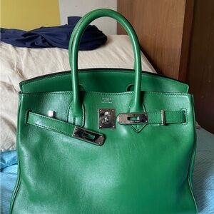 Birkin 30 bamboo Tote Handbag with Silver Hardware